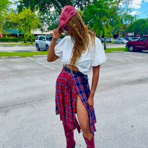 Plaid Pleated High Split Skirt